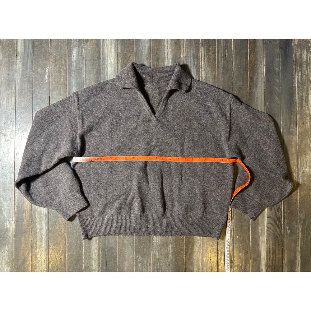 DAZY Grey‎ V-Neck Polo Sweater Knit Long Sleeve Pullover